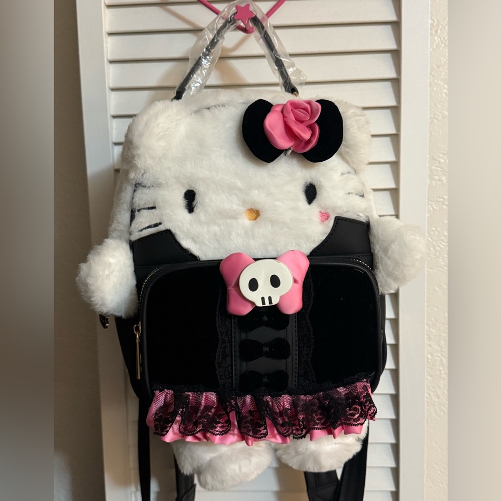 Hello Kitty Plush Backpack - Black and Pink